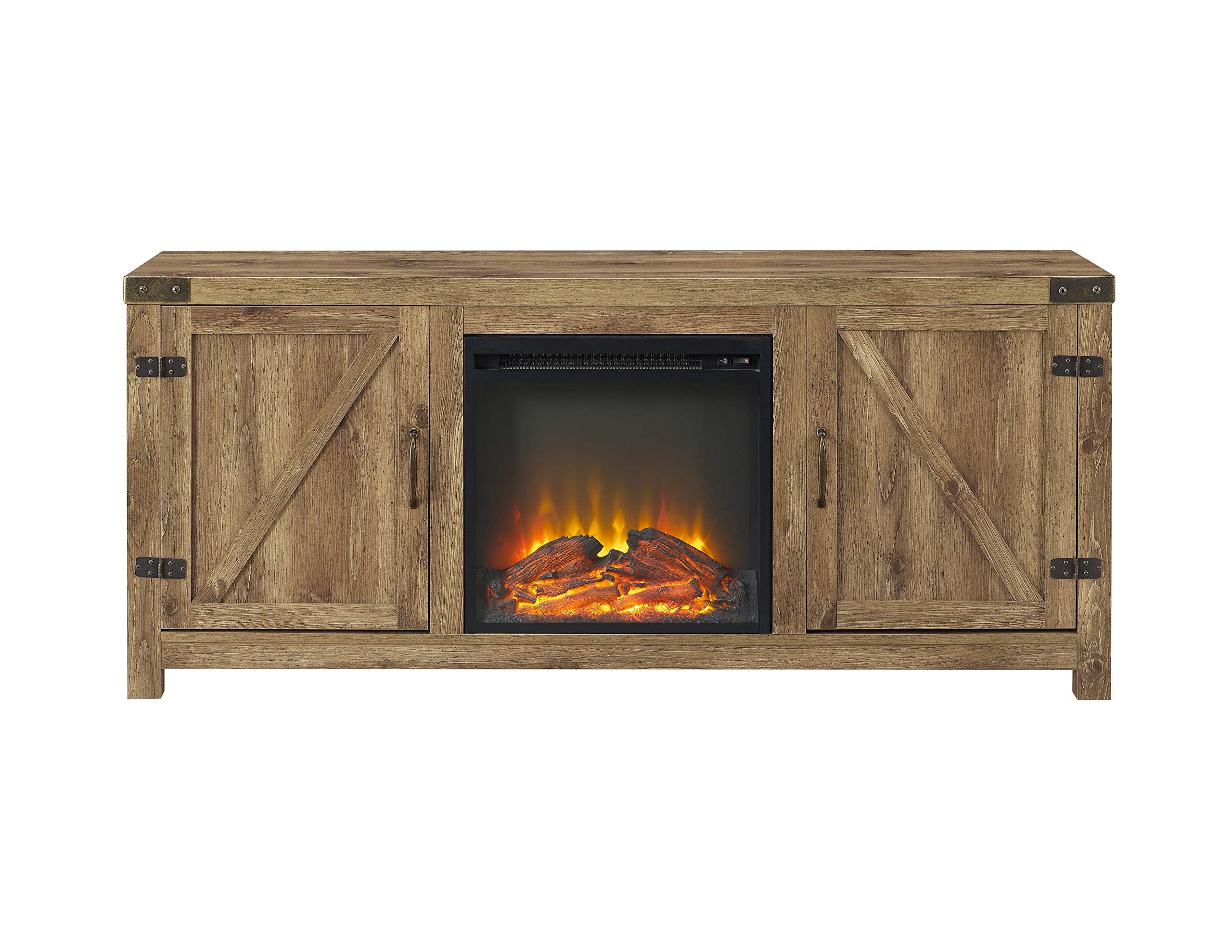 Farmhouse Barn Door Wood Fireplace TV Stand for TV's up to 64" Flat Screen Living