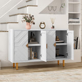 HLR 48" Buffet Cabinet with 4 Doors and Shelves, Modern Credenza Storage Cabinet with Embossed Pattern Doors, Storage Cabinet Sideboard for Living Room, Kitchen, Dining Room, Hallway