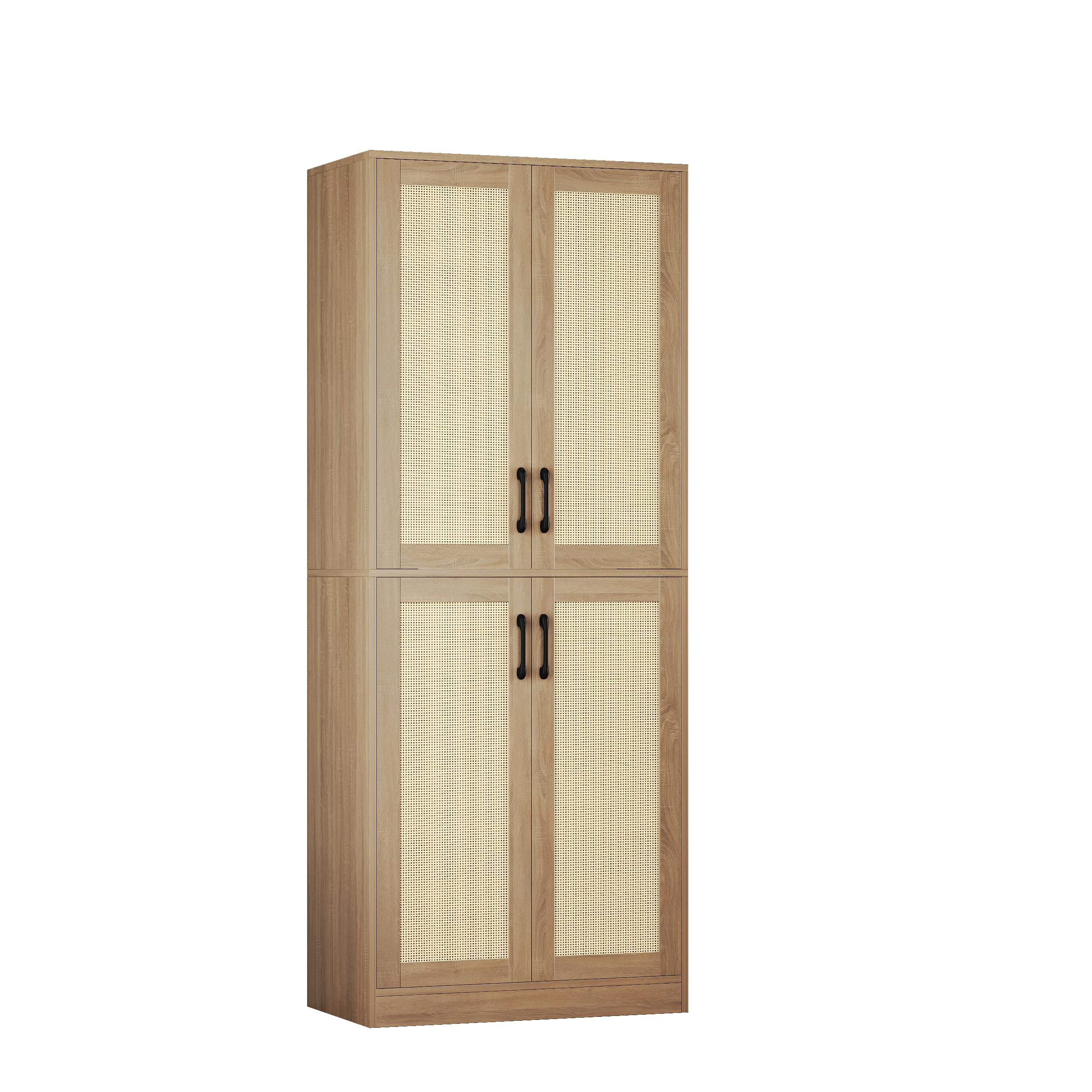 Kitchen Pantry Cabinet, Rattan Cabinet, Tall Storage Cabinet with 4 Doors and Adjustable