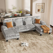 Couch Living Room Sets Chenille Fabric U-Shaped Sofa with Double Chaises, Dark Gray