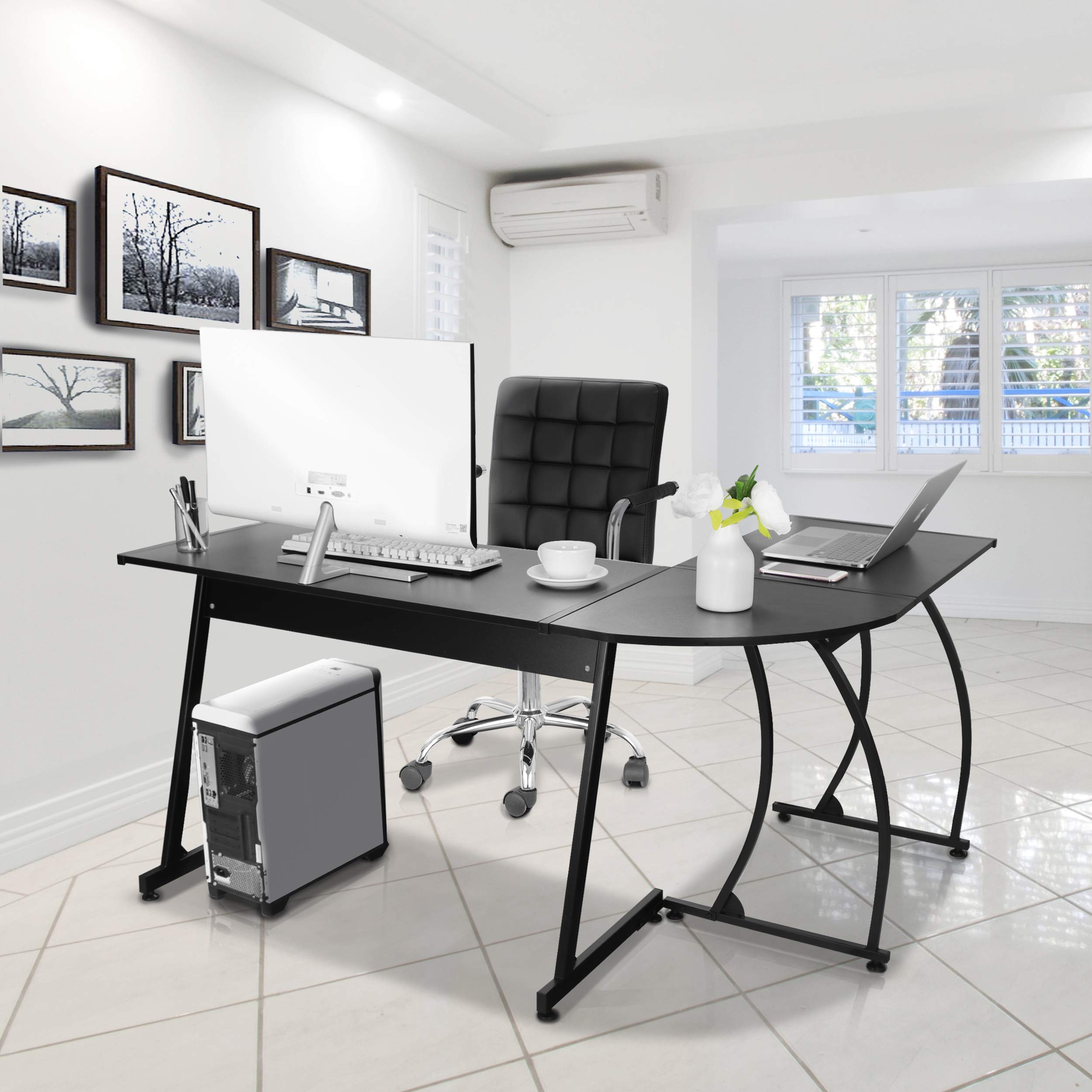 L-Shaped Corner Desk Computer Gaming Desk - 58 Inch Modern Home PC Table Office