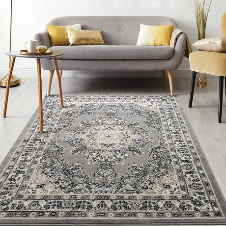 Oriental 5x7 Traditional Medallion Indoor Area Rug Siesta (Black Beige, 5'3" x 7')