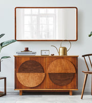 Modern Wood Framed Rounded Rectangle Wall Mirror
