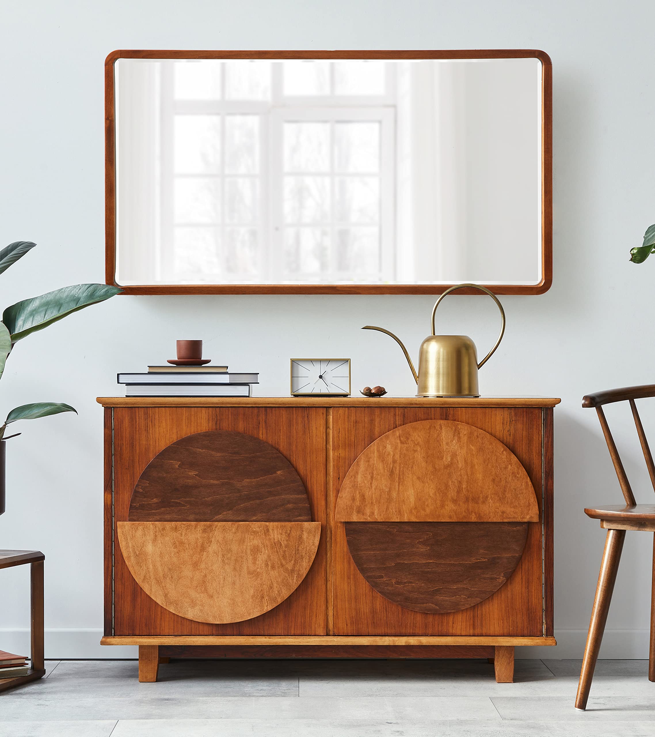 Modern Wood Framed Rounded Rectangle Wall Mirror
