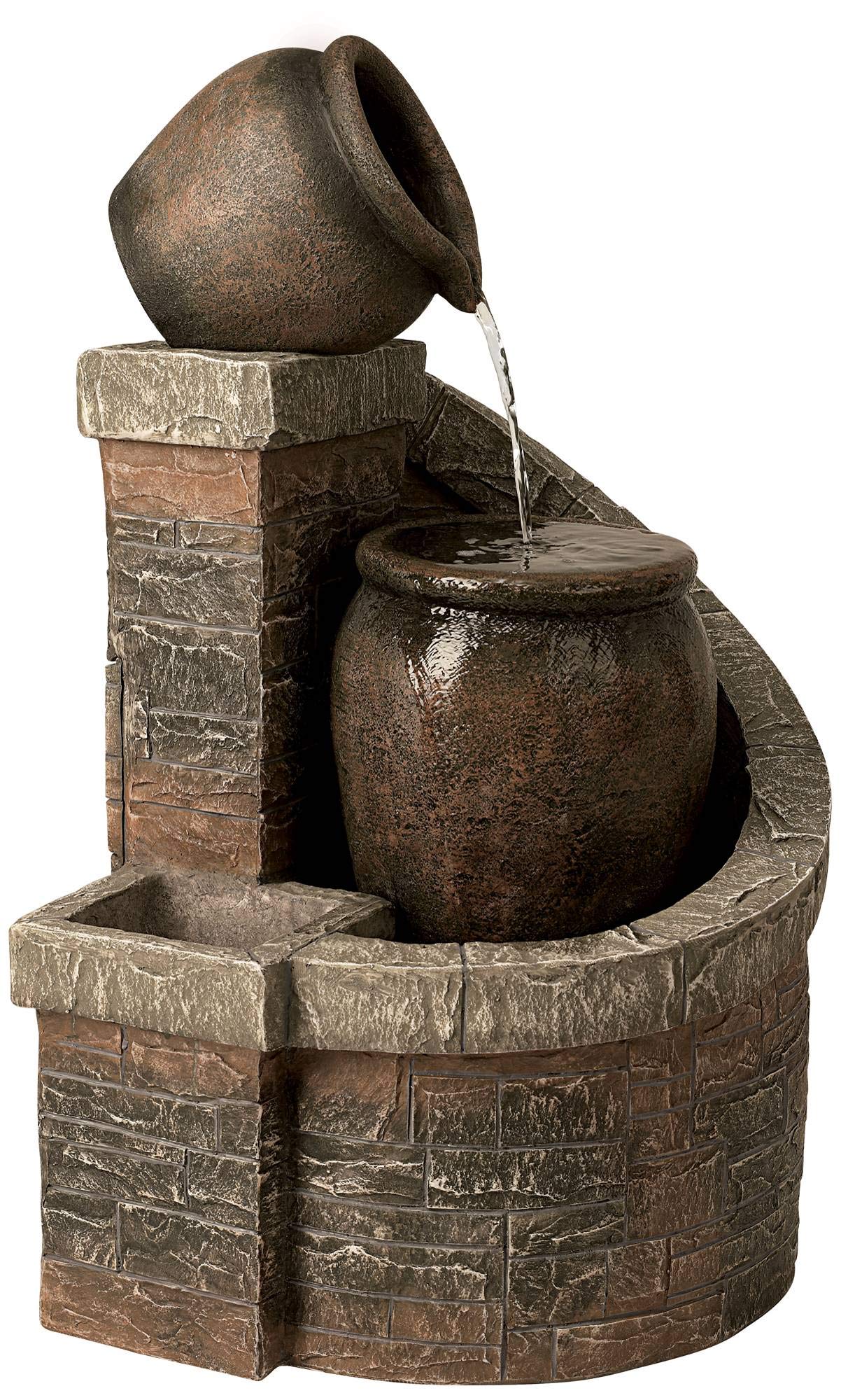 Outdoor Floor Cascading Water Fountain 35" High with LED Light Planter Box for Garden