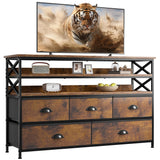 EnHomee Dresser TV Stand Entertainment Center with Fabric Drawers Media Console Table with Wood Open Shelves for 55" TV Storage Drawer Dresser for Bedroom, Living Room, Entryway, Rustic Brown