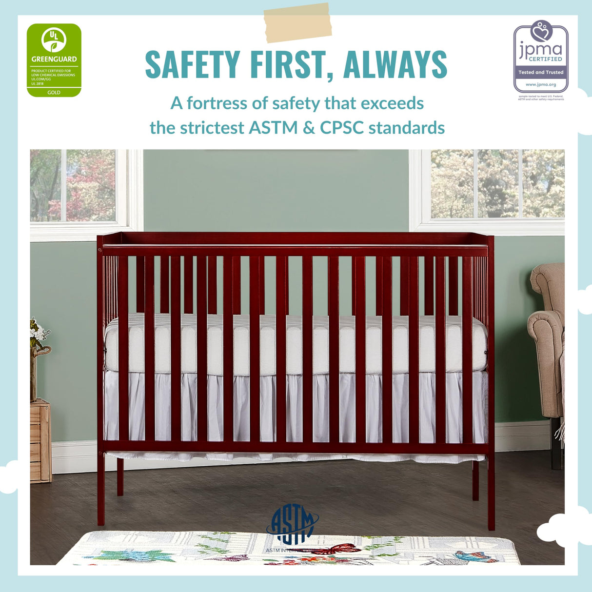 Synergy 5-In-1 Convertible Crib In Cherry, Greenguard Gold Certified