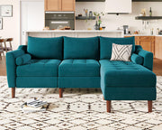 Reversible Sectional Sofa Couch Mid-Century Modern Velvet L-Shaped Couch