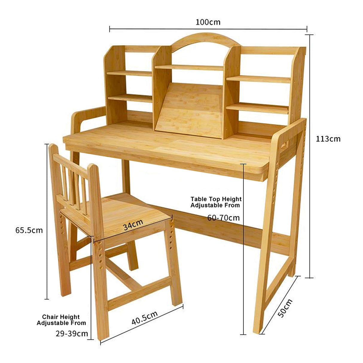 Bamboo Height Adjustable Kids Desk and Chair Set, Children Study Table and Chair Se