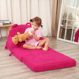 Foldable Kids Sofa, Sherpa Pink Teddy Bear Toddler Couch with Tri Folding Foam Cushions