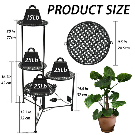 NAKUPE Plant Stand Indoor Outdoor, 3/4 Tier 30" Tall Metal Flower Pot Holder Shelves, Tiered Plant Rack Organizer, Planter Display Storage Shelf for Patio Balcony Garden Living Room Corner(Black)