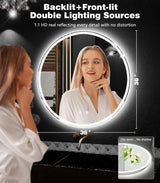 36 Inch Round LED Bathroom Mirror - Dimmable with 3 Color Modes & Anti-Fog
