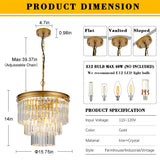 15.7" Gold Crystal Chandelier,Modern 3-Tier K9 Crystal Pendant Lights 6-Light Luxury