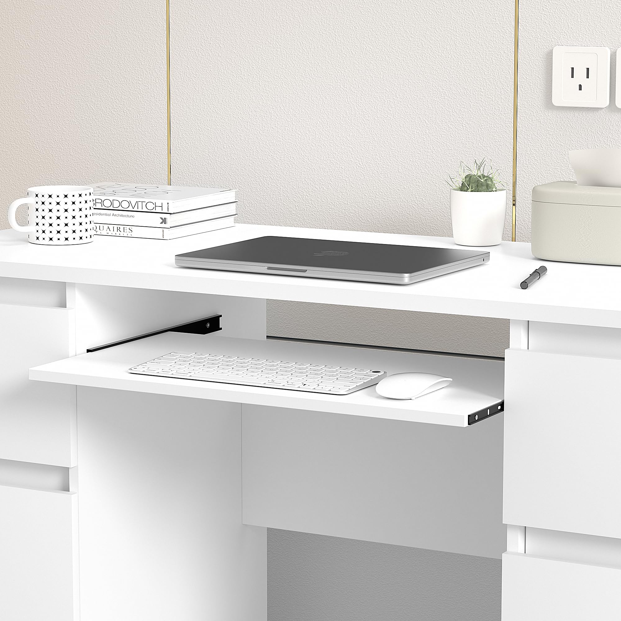 Computer Desk with Storage Shelf and 6 Drawers, 47 inch Writing Home Office Workstation,