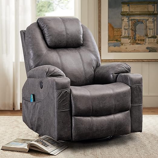 ZenLuxe Swivel Glider Recliner – Massage, Heat, USB, Cup Holders