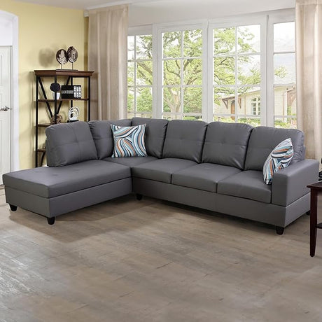 L-Shaped Sectional Sofa Set 5-Seat Luxurious Faux Leather Couches for Living Room,