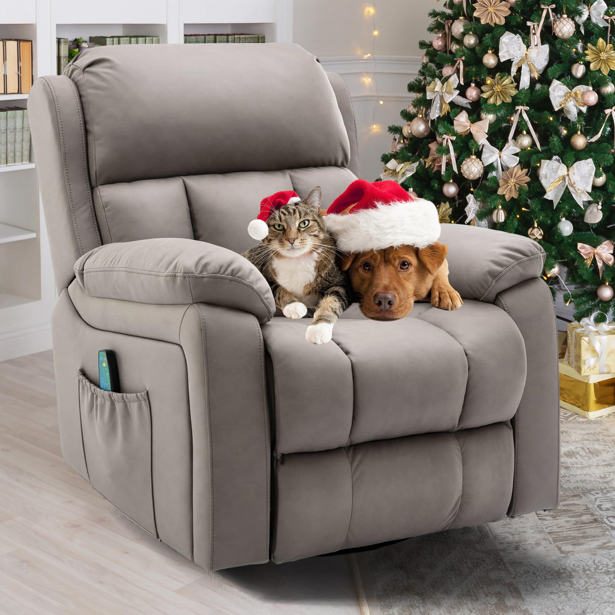 Swivel Rocker Recliner Chair with Heat and Massage, 360 Degree Swivel Rocking Recliner