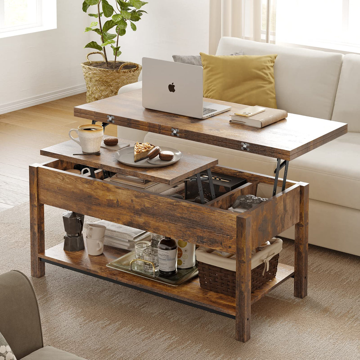 Lift Top Coffee Table, 4-in-1 Multi-Function Convertible Coffee Table with Storage,