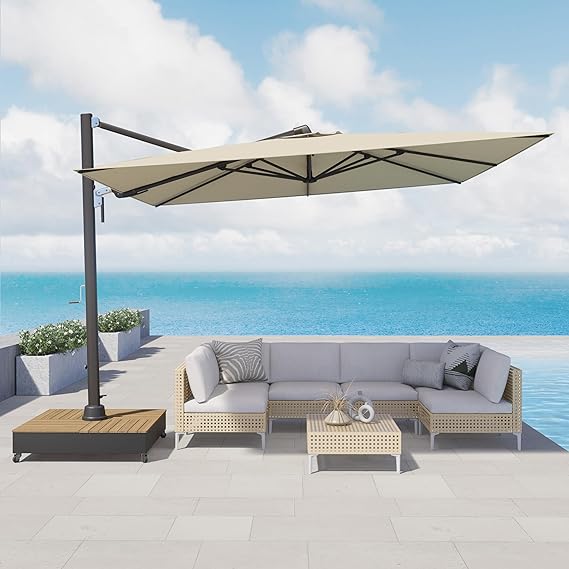 Patio Umbrella with Base, Acrylic Outdoor Cantilever Aluminum Umbrella