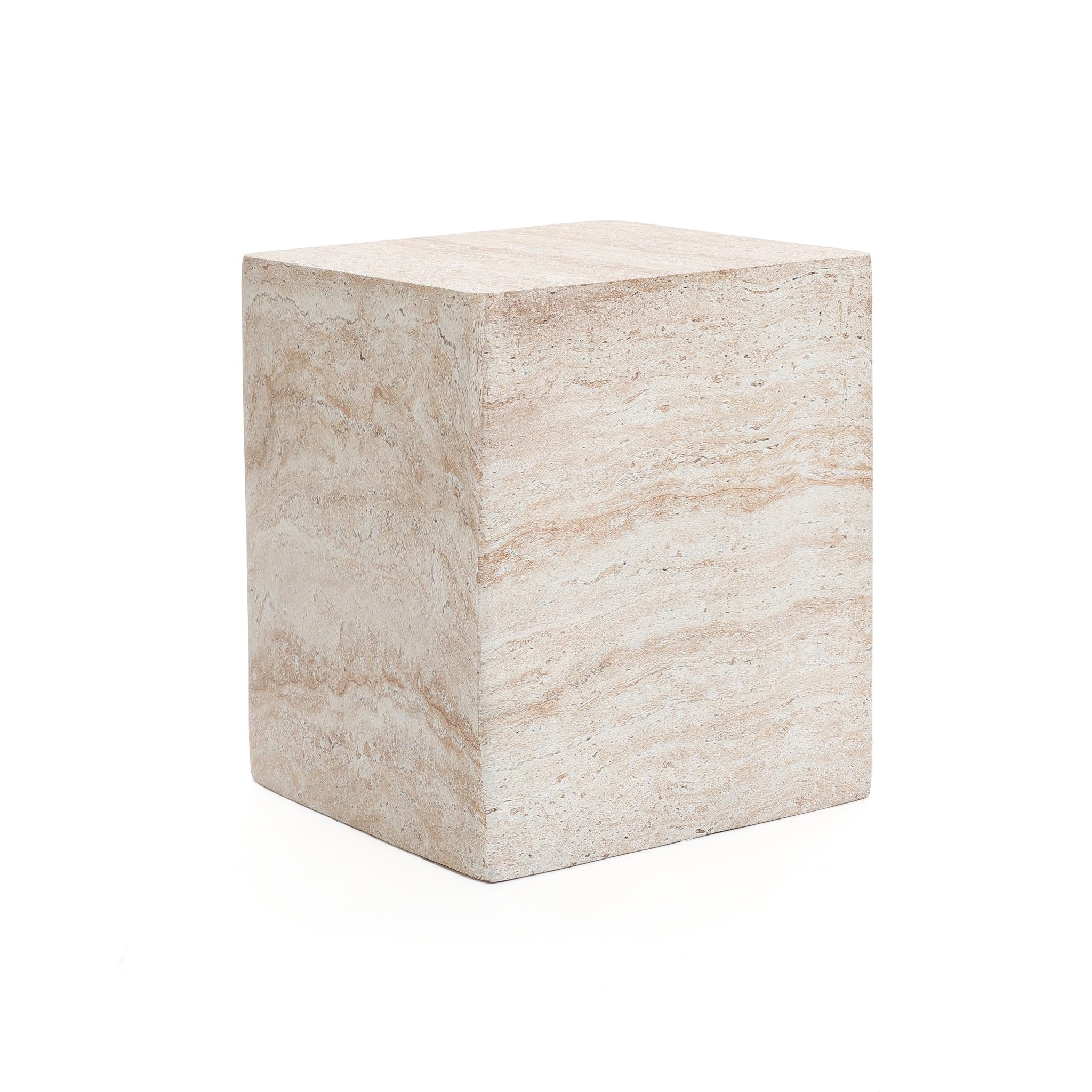 Outdoor Side Table, 18'' Travertine-Style Square Cement Accent End Table