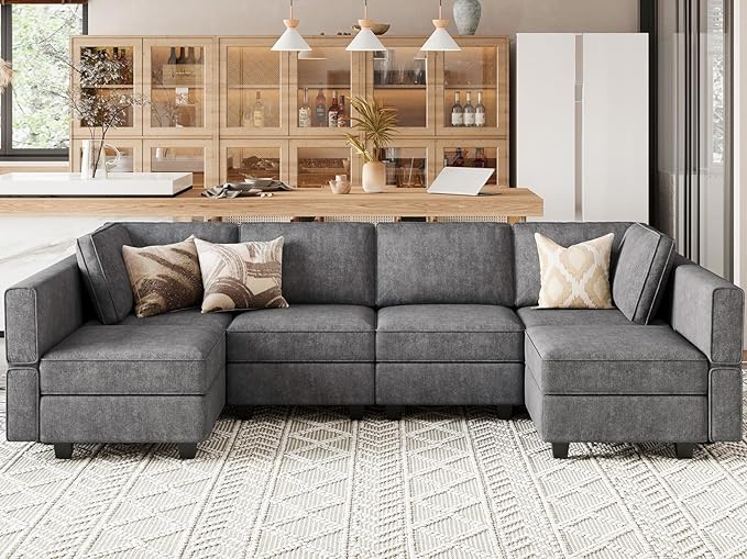 L Shaped Sofa with Storage Seat Fabric Modular Sectional Couch Reversible Chaise