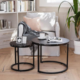 Nesting Coffee Table Set of 2, 27.6" Round Coffee Table Wood Grain Top with Adjustable Non-Slip Feet, Industrial End Table Side Tables for Living Room Bedroom Balcony Yard