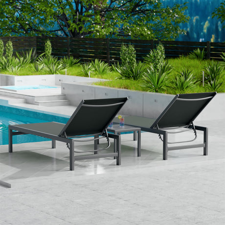 Kozyard Chaise Lounge Outdoor Aluminum Outdoor Chaise Lounge Set of 2 Flat Chaise Lounge Chair for Pools Patio Outdoor Lounging Comfortable Patio Chair Poolside Lounger (2 Packs, Gray with Table)