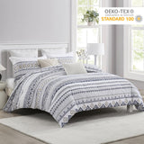 Boho Duvet Cover King Size - 100% Cotton Soft Boho Aztec White Navy Blue Beige Duvet Cover