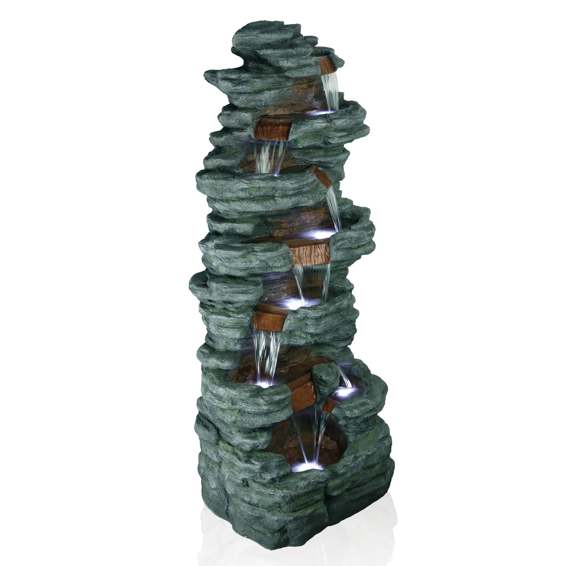 TZL274 Outdoor Floor Cascading Stone Fountain w/LED Lights