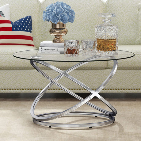 Round Coffee Table, Glass Coffee Tables for Living Room, Modern Coffee Table