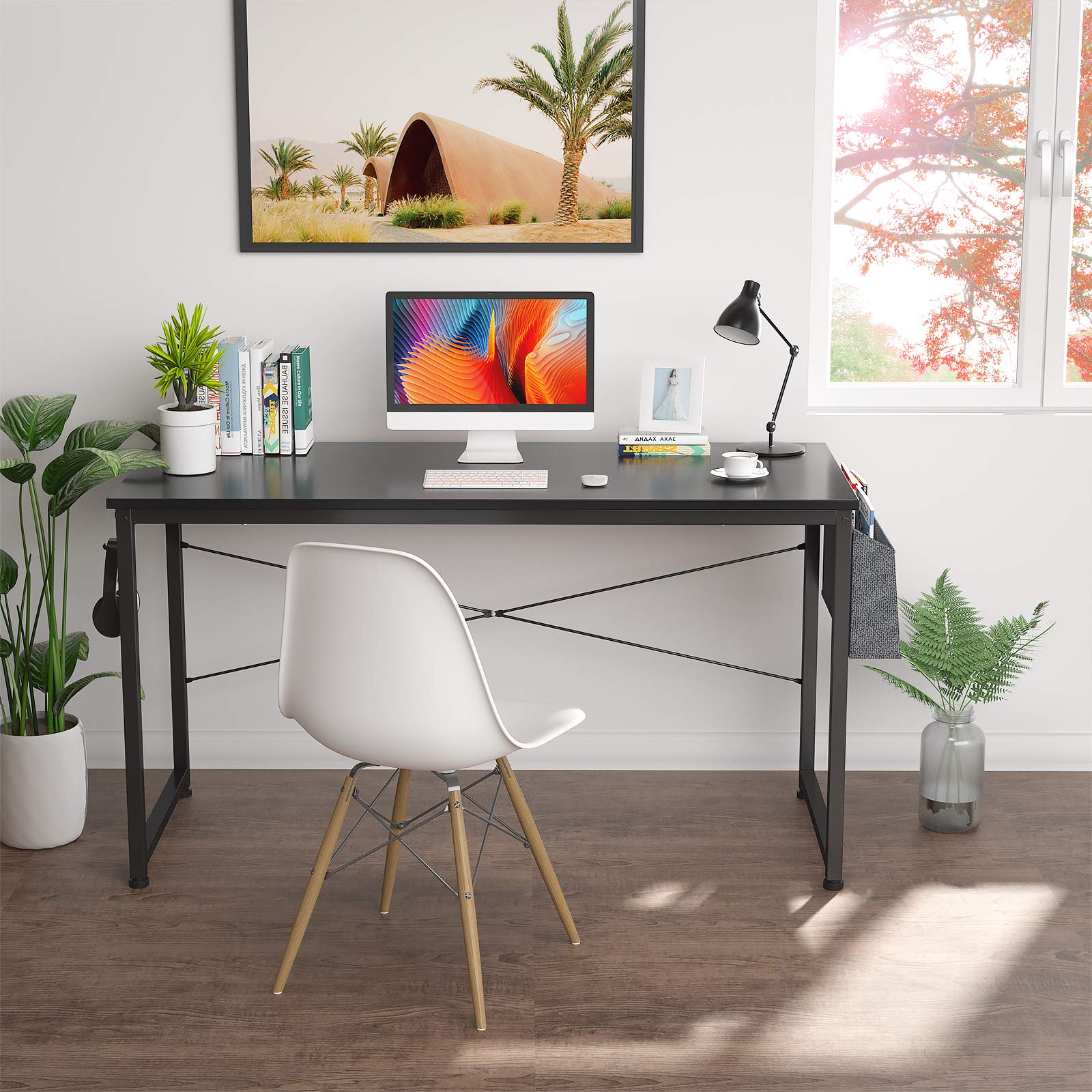 HomVent Computer Desk 47 inch Home Office Working Desk Writing Study Table Modern Simple Style Laptop Table Waterproof with Storage Bag (Black)