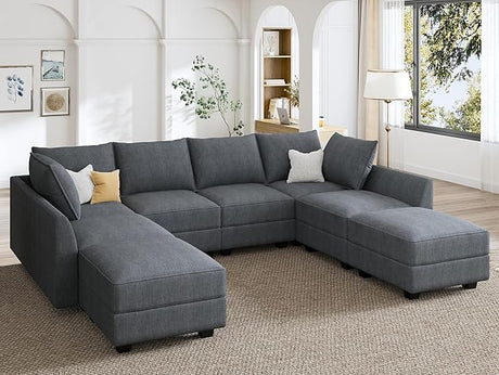 Orage U Shape Corner Sectional Sofa Set, Aqua Blue