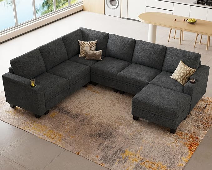 Modular Sectional Sofa Couch with Storage U Shape Convertible Corner Couches for Living Room Dark Grey Couch