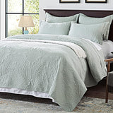 Quilt King Size Bedding Set-Olive Green Embossed, Bedspreads-Lightweight Summer Soft