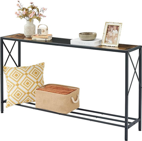 Console Table with Charging Station, 41.8" Entryway Table with Shelves, 2-Tier Narrow Sofa Table, Long Behind Couch Table,