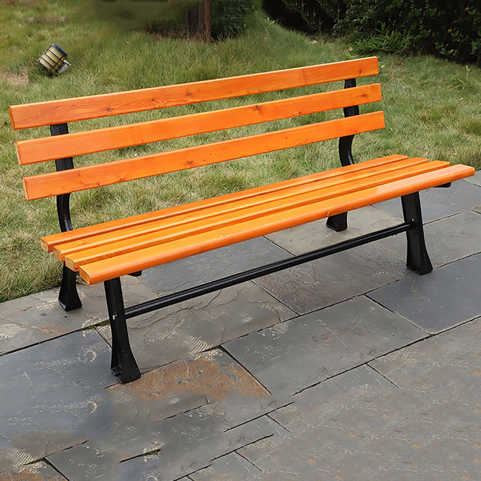 Park Bench Garden Bench, Patio Furniture Bench with Antiseptic Wood and Cast Aluminum