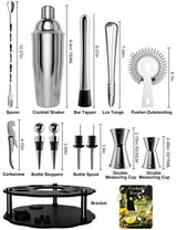 14 Piece Cocktail Shaker Set Stainless Steel Bar Tools with Rotating Stand