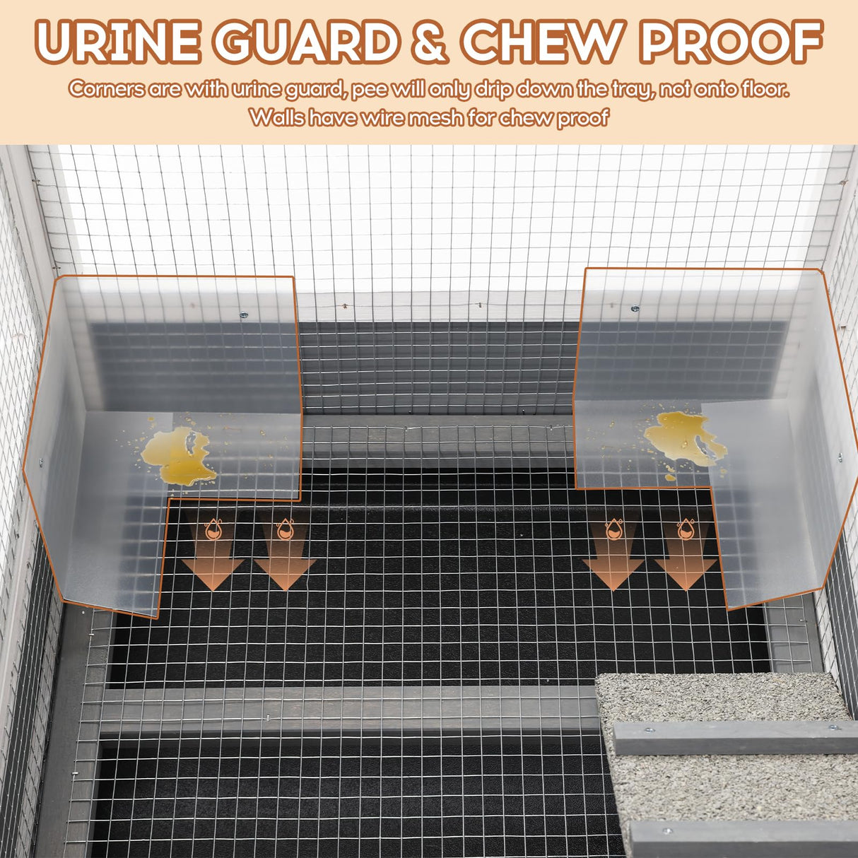 Rabbit Hutch Indoor with Urine Guards/Netting Floor, Rabbit Cage