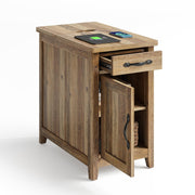 Farmhouse End Table with Charging Station, Narrow Side Table for Living Room