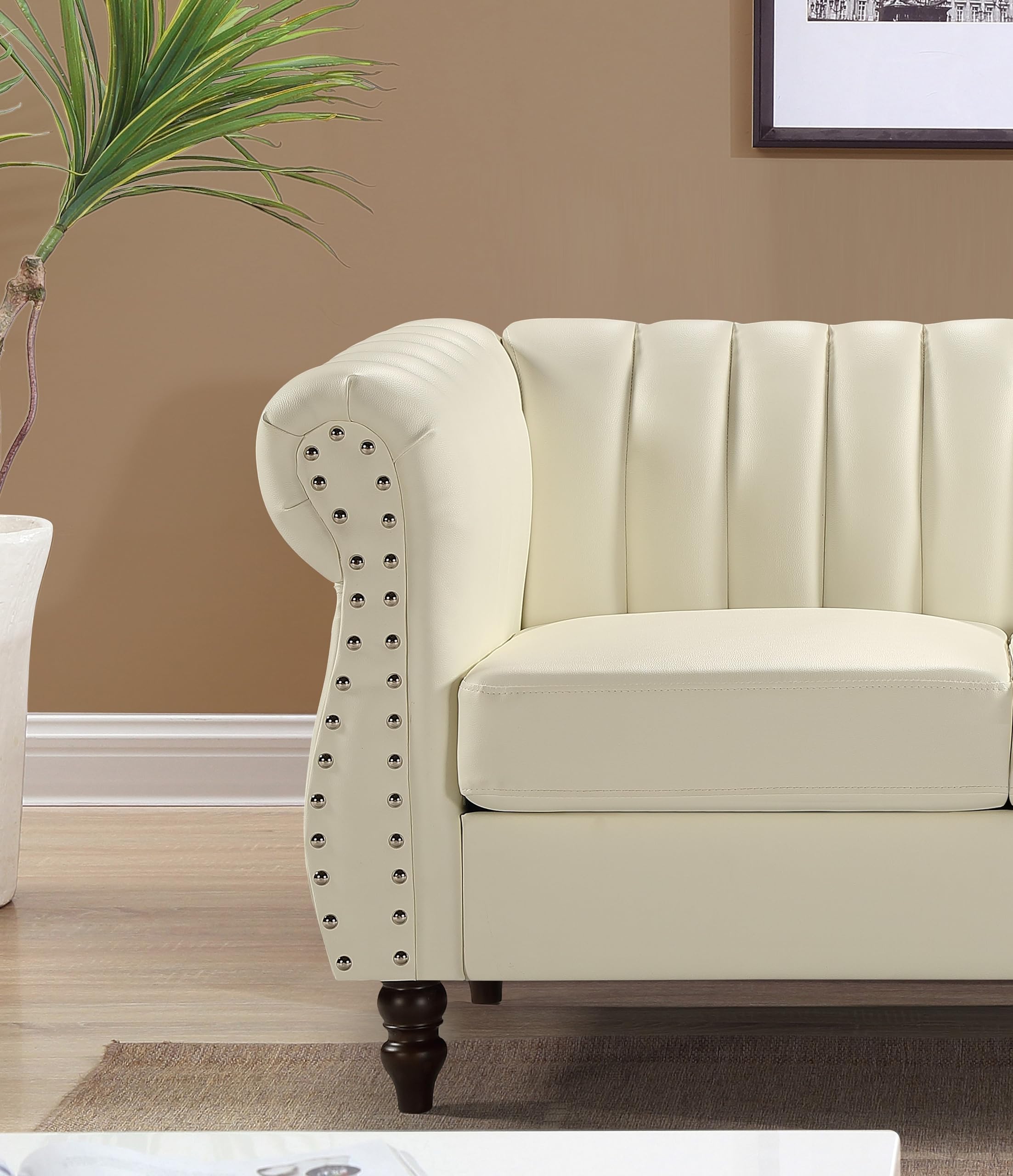 Chesterfield-Inspired 77" Faux Leather Sofa with Elegant Design