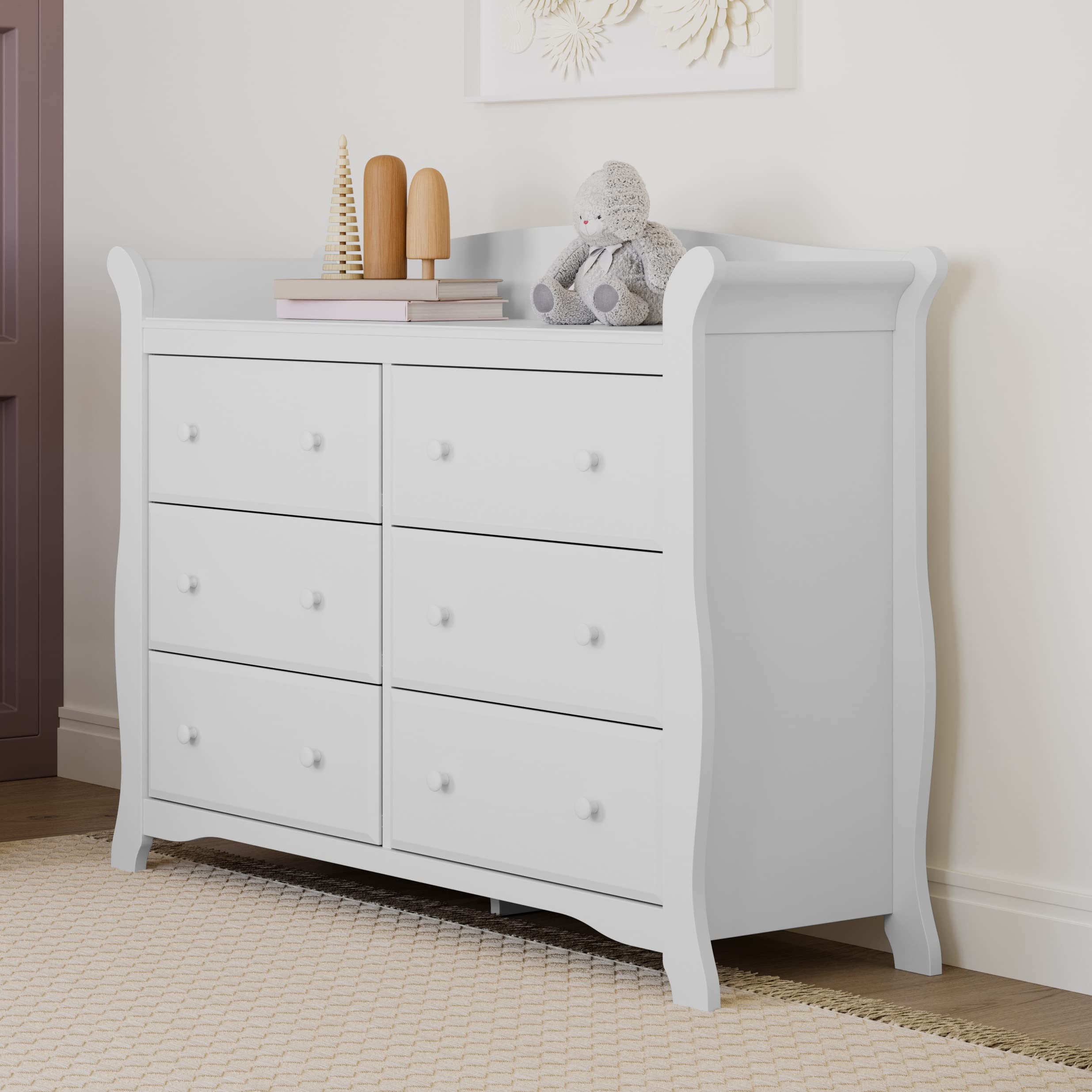 6 Drawer Double Dresser (White) – Dresser for Kids Bedroom, Nursery Dresser Organizer,