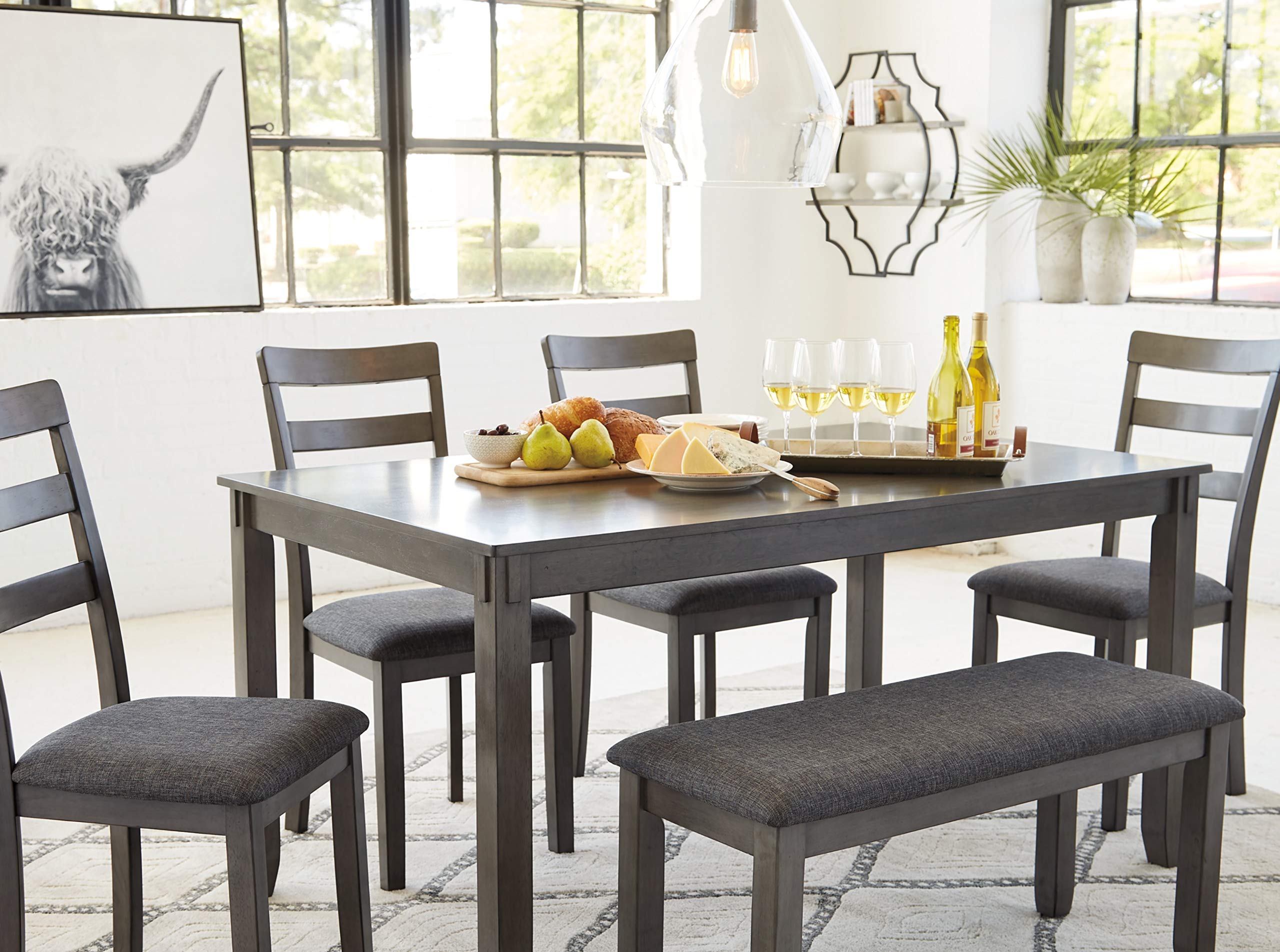 Bridson 6-Piece Dining Set with Bench - Gray