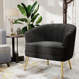 Upholstered Modern Single Sofa Side Chair,Comfy Barrel Club Living Room Armchair with Golden Metal Legs for Bedroom Living Reading Room Office, Black