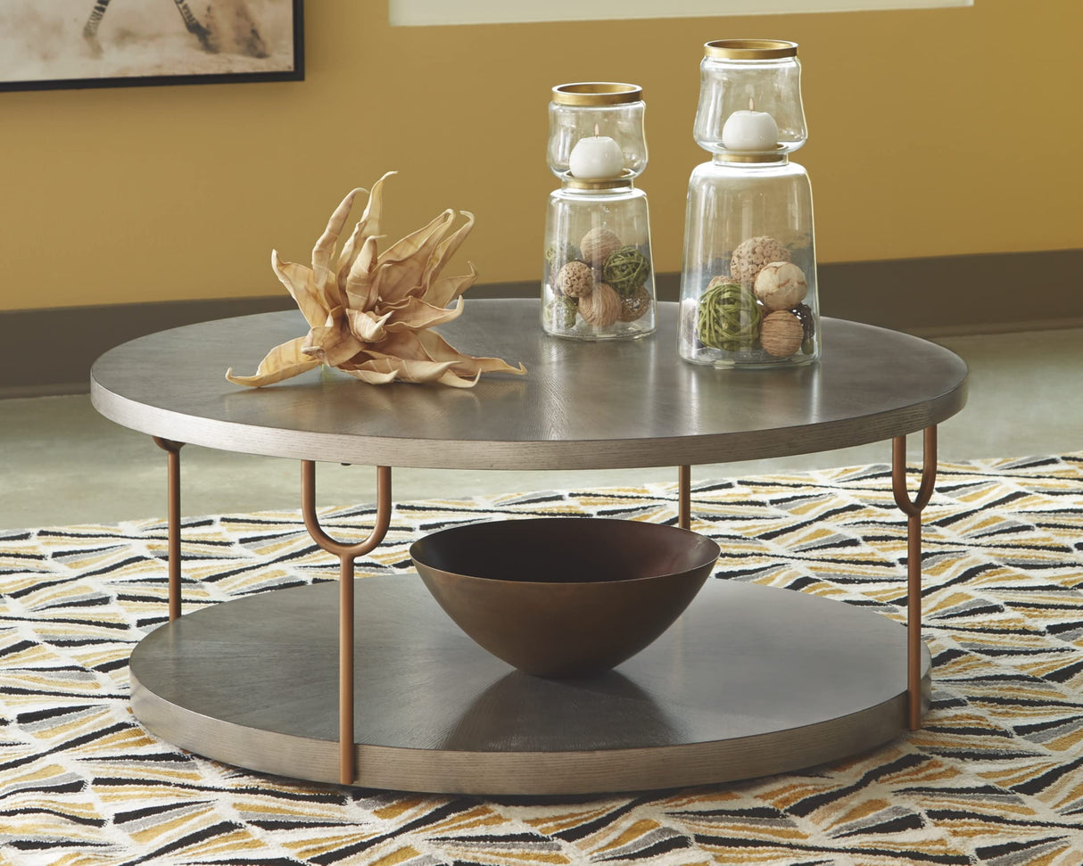 Ranoka Contemporary Round 42" Coffee Table, Metallic & Goldtone Finish