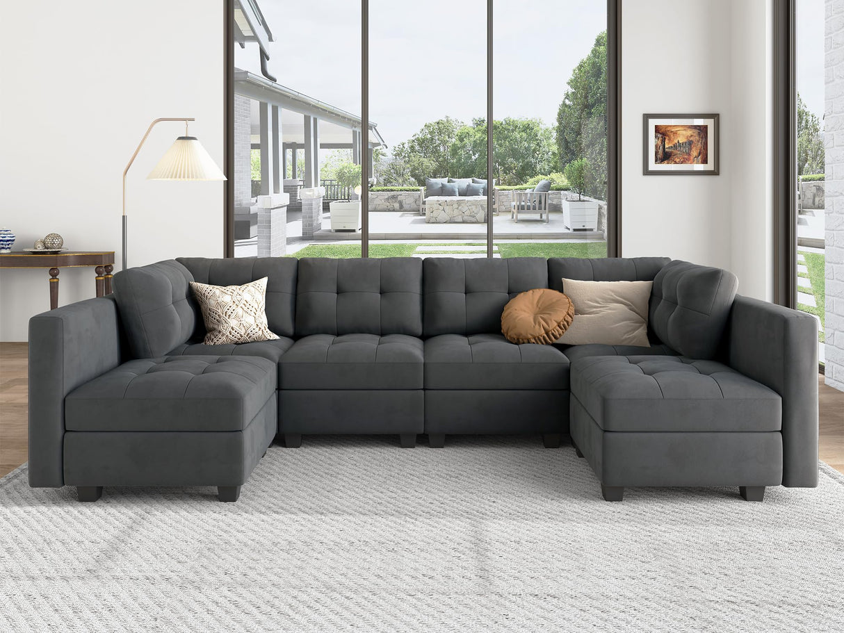 Modular Sectional Sofa Velvet U Shaped Couch with Reversible Chaises