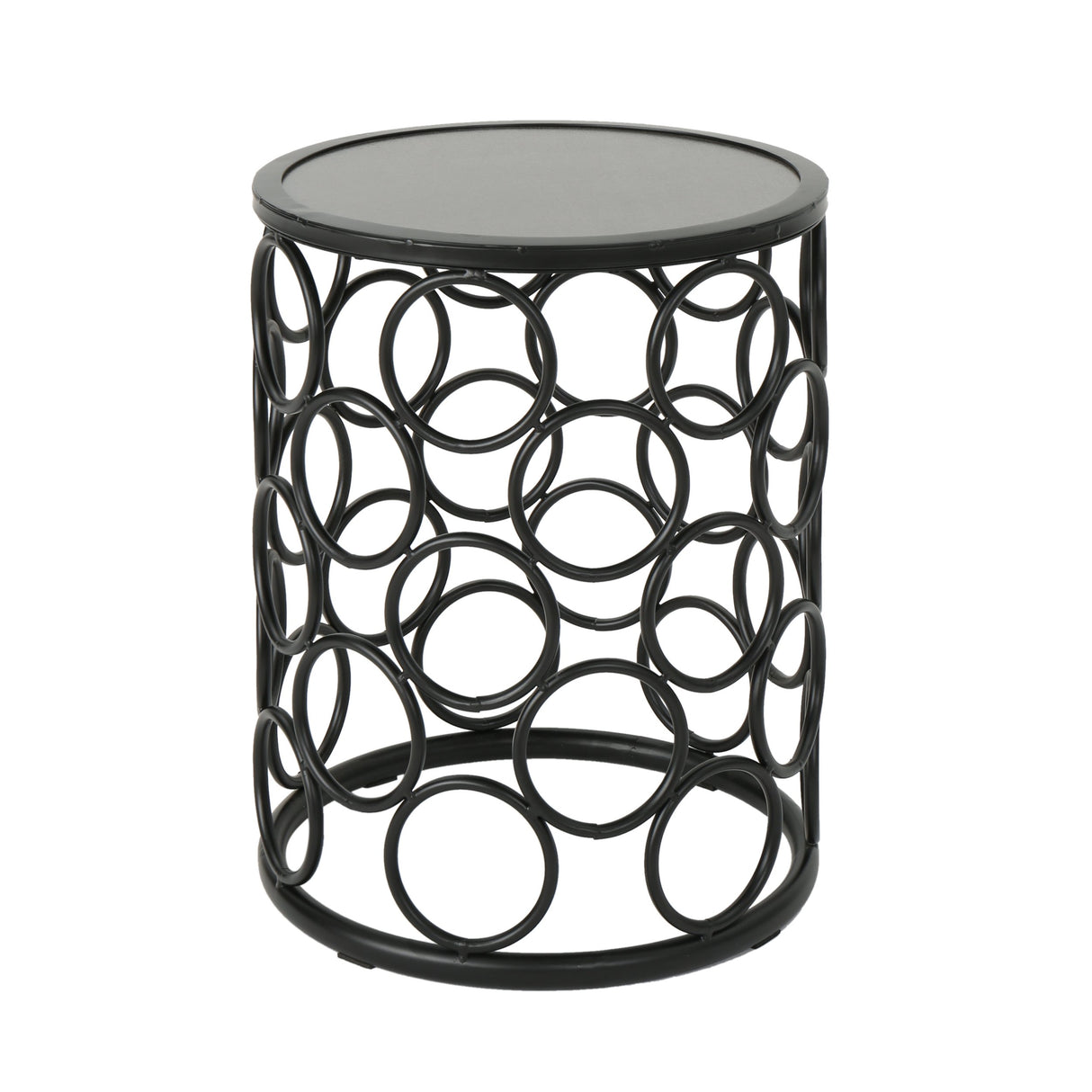 Christopher Knight Home Beryl Outdoor 16 Inch Grey Finish Ceramic Tile Side Table, Black Metal - Bircata