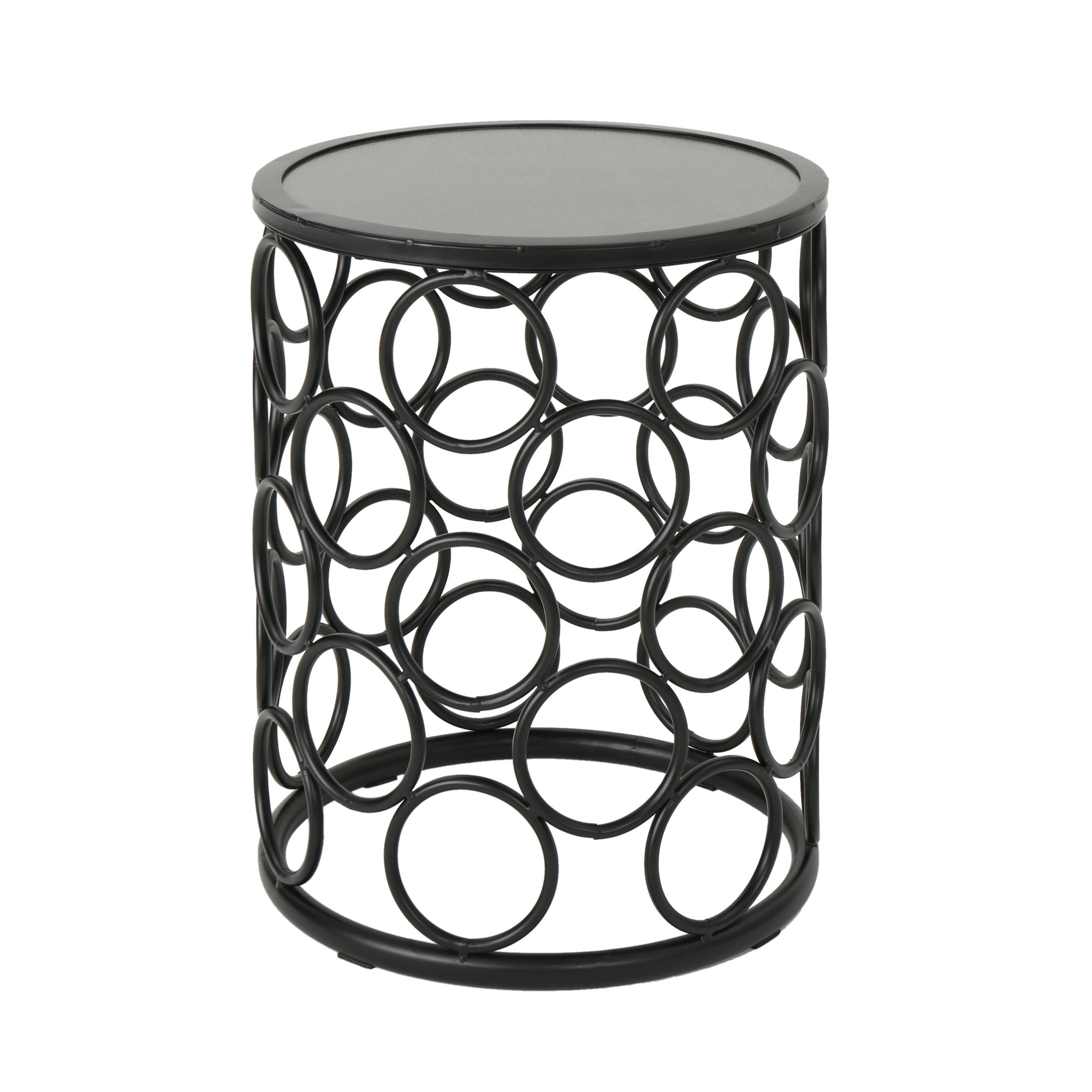 Christopher Knight Home Beryl Outdoor 16 Inch Grey Finish Ceramic Tile Side Table, Black Metal - Bircata