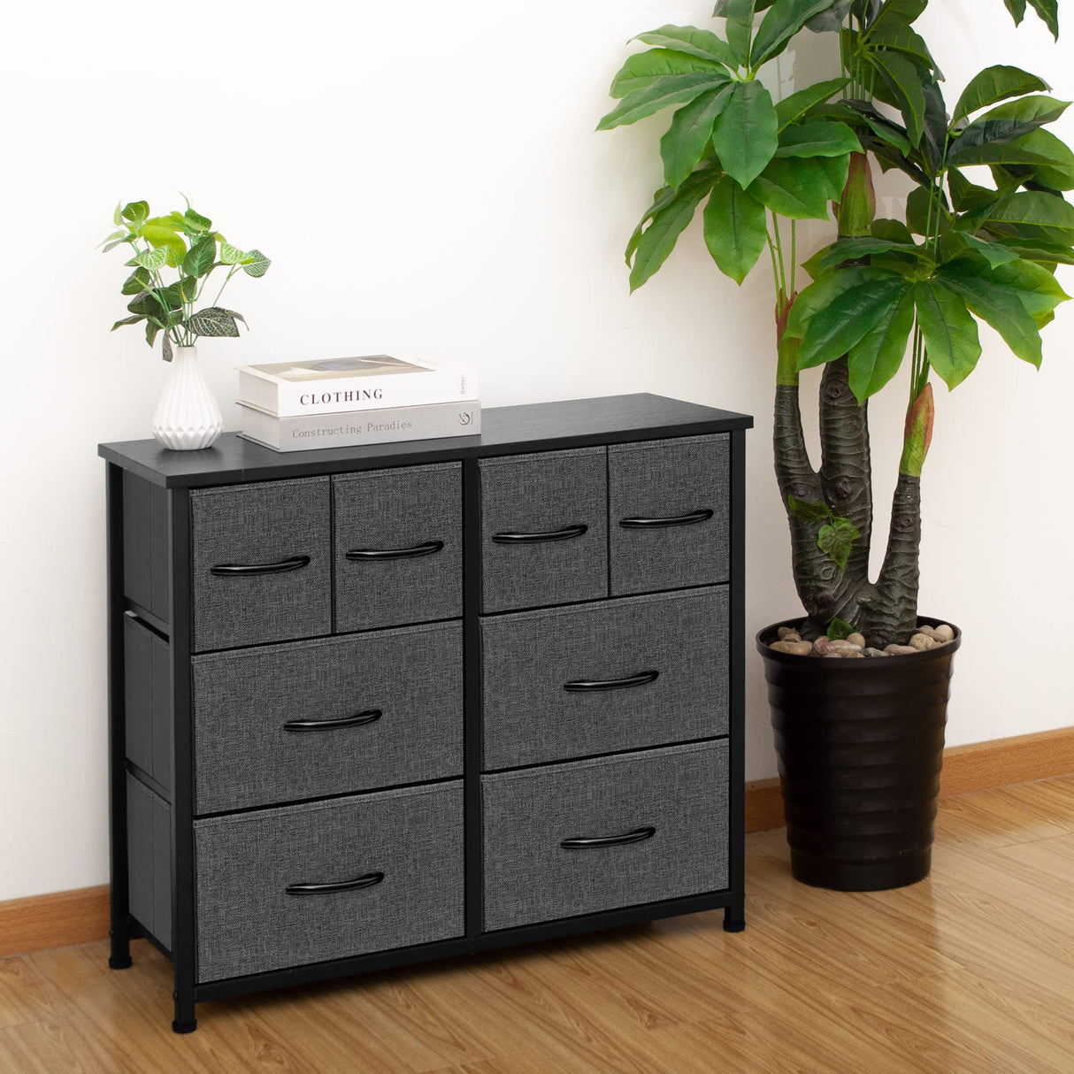 Concept Bedroom, Wide Fabric Dresser for Storage and Organization, Grey (8-Drawers)