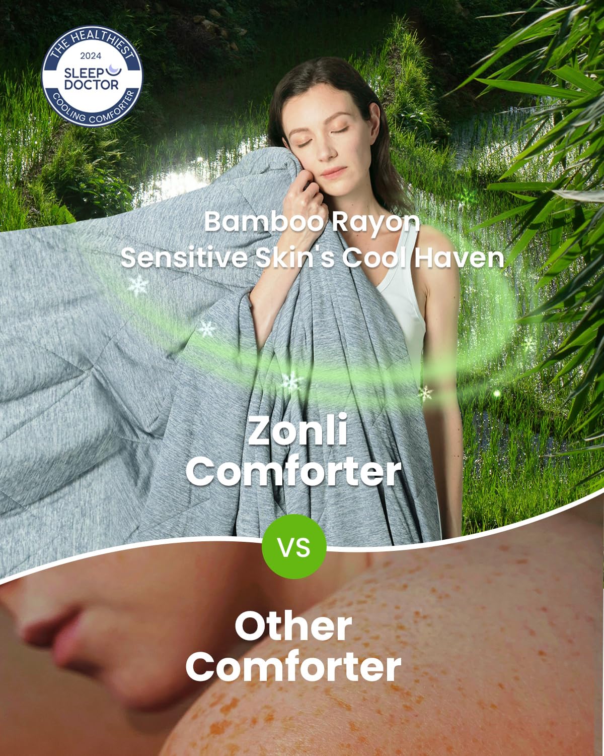 ZonLi Z-Magic Cooling Comforter, Hypoallergenic Bamboo Viscose, Lightweight Breathable Soft Summer Blanket for Hot Sleepers, Quickly Cooling Quilt for Night Sweats, All-Season, Blue, Twin 60"x80"