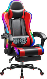 Gaming Chair with LED RGB Lights, Footrest and Massage Lumbar Support